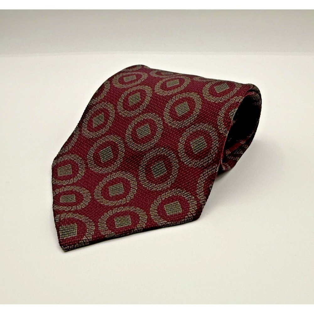 Giorgio Armani Tie Mens Burgundy Gray Geometric Cravatte‎ Necktie Medallion Silk
